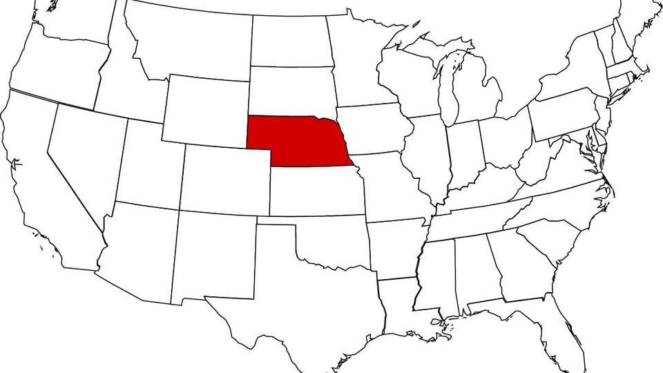 US Map with Nebraska highlighted